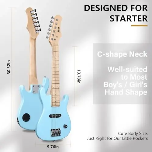 WINZZ EGM100 30 İnç Gerçek Çocuk Elektro Gitar Başlangıç Seti ile, Sağ El (Açık Mavi) - 6