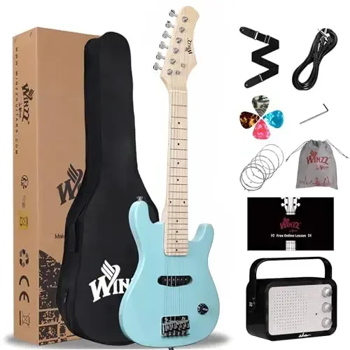 WINZZ EGM100 30 Inches Real Kids Electric Guitar with Beginner Kit, Right Handed (Light Green) - MODAZONE