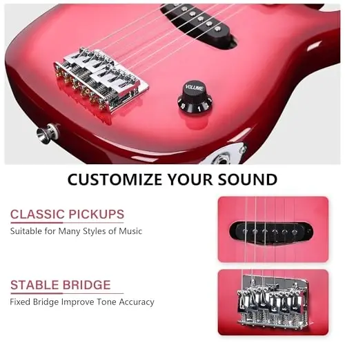 WINZZ EGM100 30 Inches Real Kids Electric Guitar with Beginner Kit, Right Handed (Gradient Pink) - 4