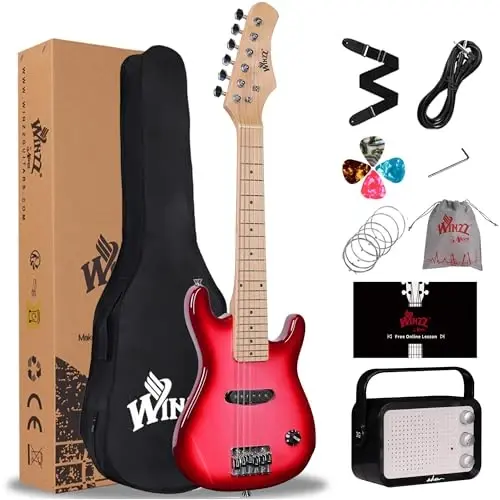 WINZZ EGM100 30 Inches Real Kids Electric Guitar with Beginner Kit, Right Handed (Gradient Pink) 