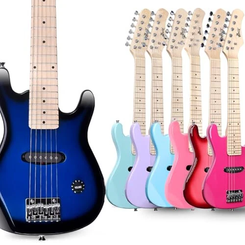 WINZZ EGM100 30 Inches Real Kids Electric Guitar with Beginner Kit, Right Handed, Blueburst 