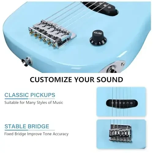 WINZZ EGM100 30 Inches Real Kids Electric Guitar with Beginner Kit, Right Handed (Light Blue) - 4