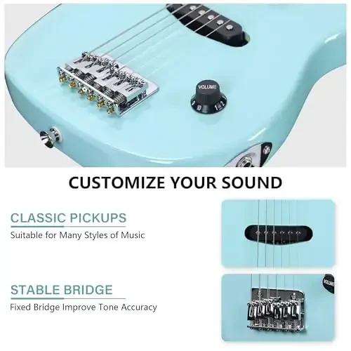 WINZZ EGM100 30 Inches Real Kids Electric Guitar with Beginner Kit, Right Handed (Light Green) - 4