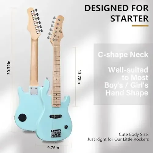 WINZZ EGM100 30 Inches Real Kids Electric Guitar with Beginner Kit, Right Handed (Light Green) - 5