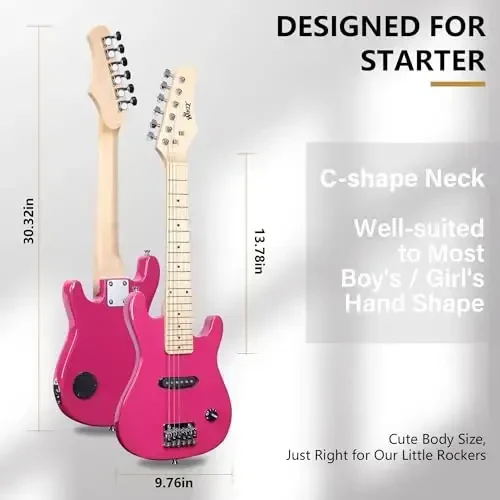 WINZZ EGM100 30 Inches Real Kids Electric Guitar with Beginner Kit, Right Handed (Rose Pink) - 6