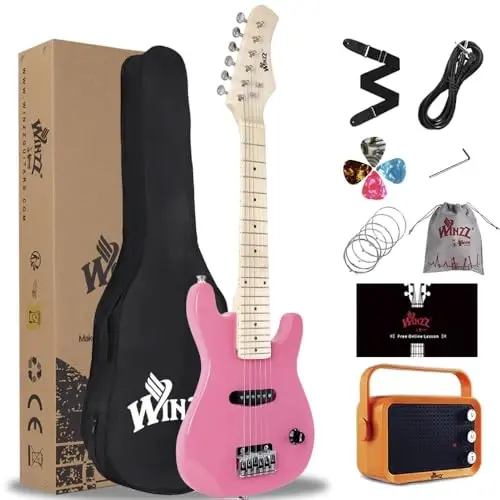 WINZZ EGM100 30 Inches Real Kids Electric Guitar with Beginner Kit, Right Handed, Pink - 1