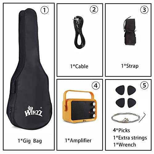 WINZZ EGM100 30 Inches Real Kids Electric Guitar with Beginner Kit, Right Handed, Pink - 6
