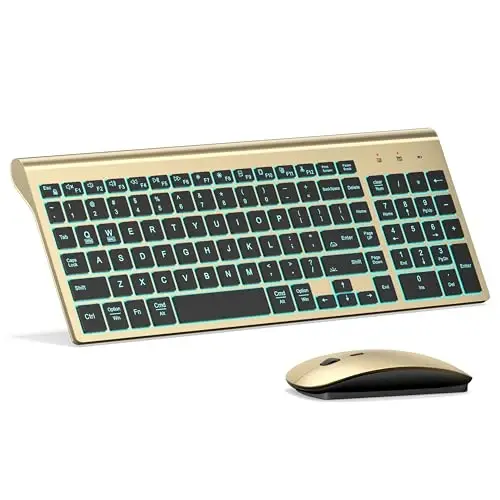 Wireless Backlit Keyboard and Mouse Ultra Slim Combo, TopMate - Gold Black | 2.4G Silent Compact 2400DPI Mouse and Scissor Switch Keyboard Set, Batteries Included, for PC/Laptop/Windows/Mac/Gaming - 1