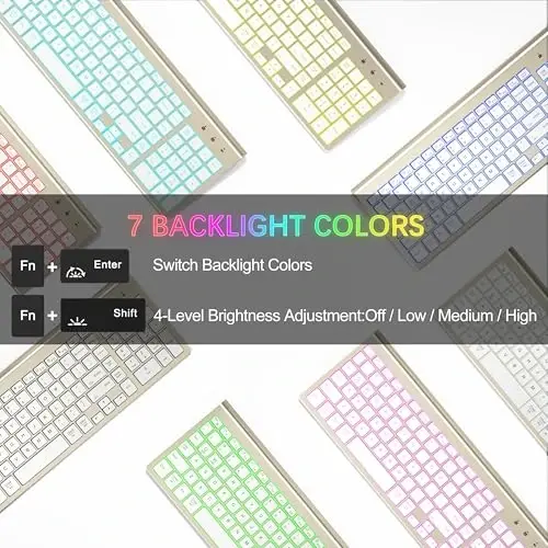 Wireless Backlit Keyboard and Mouse Ultra Slim Combo, TopMate - Gold White | 2.4G Silent Compact 2400DPI Mouse and Scissor Switch Keyboard Set, Batteries Included, for PC/Laptop/Windows/Mac/Gaming - 3