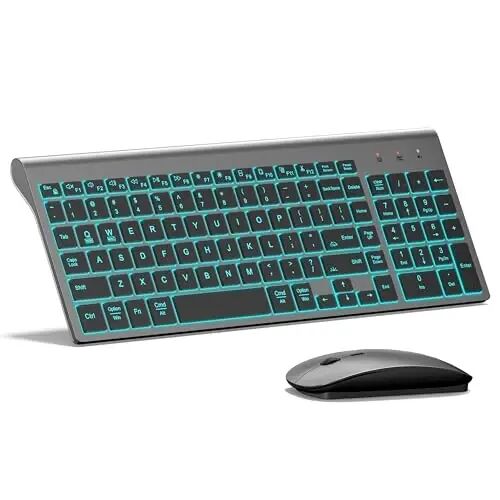 Wireless Backlit Keyboard and Mouse Ultra Slim Combo, TopMate - Gray Black | 2.4G Silent Compact 2400DPI Mouse and Scissor Switch Keyboard Set, Batteries Included, for PC/Laptop/Windows/Mac/Gaming - TOPMATE
