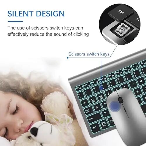 Wireless Backlit Keyboard and Mouse Ultra Slim Combo, TopMate - Gray Black | 2.4G Silent Compact 2400DPI Mouse and Scissor Switch Keyboard Set, Batteries Included, for PC/Laptop/Windows/Mac/Gaming - TOPMATE (1)