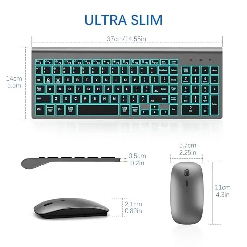 Wireless Backlit Keyboard and Mouse Ultra Slim Combo, TopMate - Gray Black | 2.4G Silent Compact 2400DPI Mouse and Scissor Switch Keyboard Set, Batteries Included, for PC/Laptop/Windows/Mac/Gaming - 6