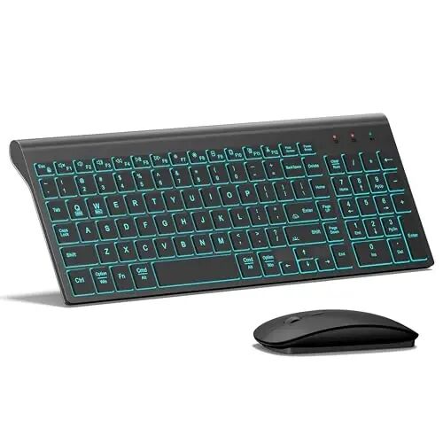 Wireless Backlit Keyboard and Mouse Ultra Slim Combo, TopMate - Matte Black | 2.4G Silent Compact 2400DPI Mouse and Scissor Switch Keyboard Set, Batteries Included, for PC/Laptop/Windows/Mac/Gaming - 1