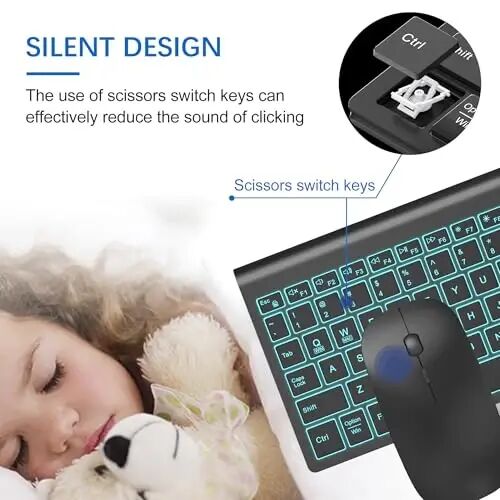 Wireless Backlit Keyboard and Mouse Ultra Slim Combo, TopMate - Matte Black | 2.4G Silent Compact 2400DPI Mouse and Scissor Switch Keyboard Set, Batteries Included, for PC/Laptop/Windows/Mac/Gaming - TOPMATE (1)