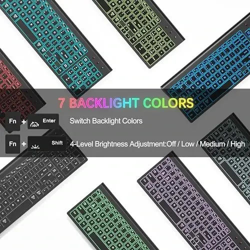 Wireless Backlit Keyboard and Mouse Ultra Slim Combo, TopMate - Matte Black | 2.4G Silent Compact 2400DPI Mouse and Scissor Switch Keyboard Set, Batteries Included, for PC/Laptop/Windows/Mac/Gaming - 3