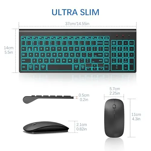 Wireless Backlit Keyboard and Mouse Ultra Slim Combo, TopMate - Matte Black | 2.4G Silent Compact 2400DPI Mouse and Scissor Switch Keyboard Set, Batteries Included, for PC/Laptop/Windows/Mac/Gaming - 6