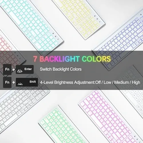 Wireless Backlit Keyboard and Mouse Ultra Slim Combo, TopMate - Matte White | 2.4G Silent Compact 2400DPI Mouse and Scissor Switch Keyboard Set, Batteries Included, for PC/Laptop/Windows/Mac/Gaming - 3