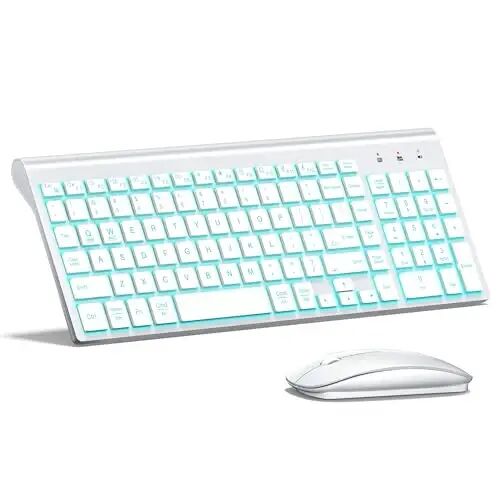 Wireless Backlit Keyboard and Mouse Ultra Slim Combo, TopMate - Matte White | 2.4G Silent Compact 2400DPI Mouse and Scissor Switch Keyboard Set, Batteries Included, for PC/Laptop/Windows/Mac/Gaming - TOPMATE