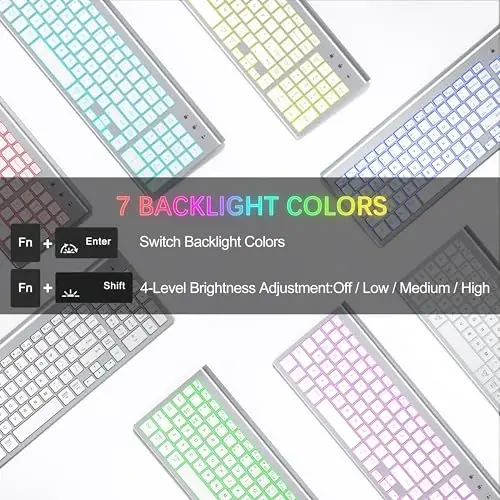 Wireless Backlit Keyboard and Mouse Ultra Slim Combo, TopMate -Silver White | 2.4G Silent Compact 2400DPI Mouse and Scissor Switch Keyboard Set, Batteries Included, for PC/Laptop/Windows/Mac/Gaming - 3