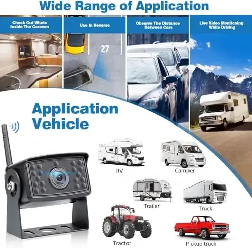 Wireless Backup Camera for Car AHD 1080P 150° Wide Angle Rearview Reversing Camera, Clear Night Vision IP69 Waterproof Reverse Rear View Camera for Vehicle SUV RV Only One Camera for VASTEND V01 - 3