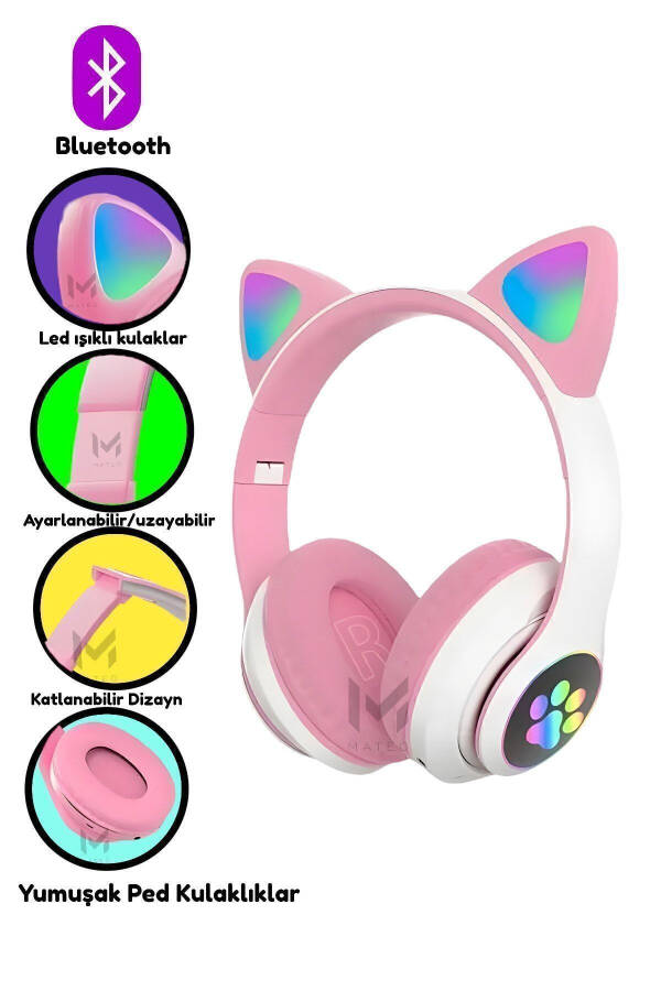 Wireless Bluetooth 5.0 LED Cat Ear Headphones Gift ios Android Compatible 8d Stereo Hd Sound - 1