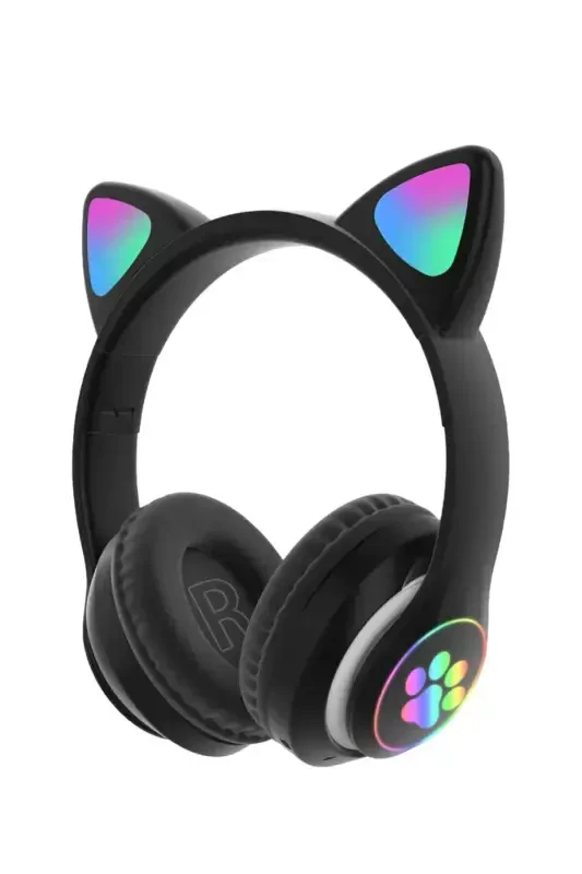 Wireless Bluetooth 5.0 Led Light Cat Ear Headphone Gift ios Android Compatible 8d Stereo Hd Sound-BLACK - 1