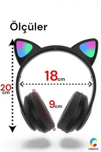 Wireless Bluetooth 5.0 Led Light Cat Ear Headphone Gift ios Android Compatible 8d Stereo Hd Sound-BLACK - 7