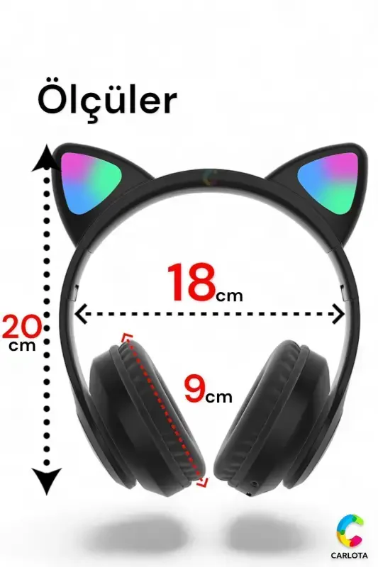 Wireless Bluetooth 5.0 Led Light Cat Ear Headphone Gift ios Android Compatible 8d Stereo Hd Sound-BLACK - 7