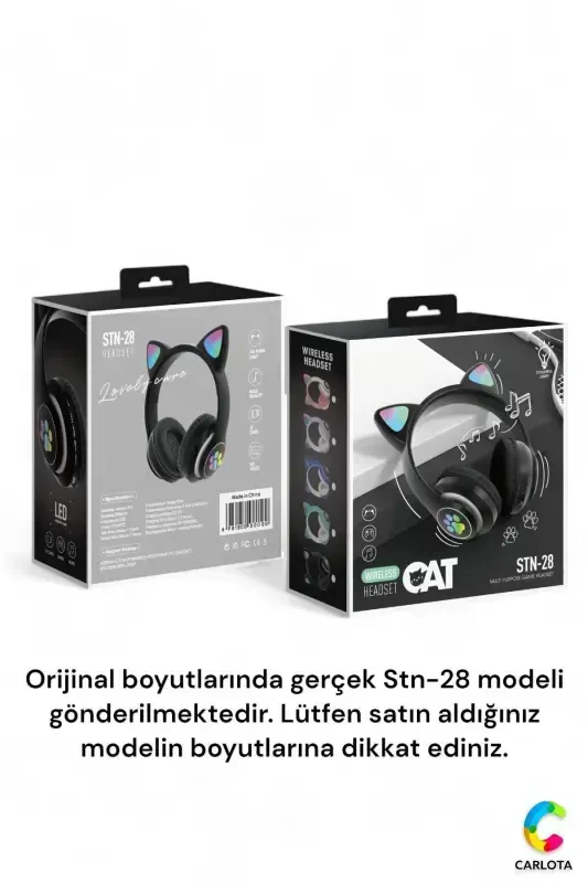 Wireless Bluetooth 5.0 Led Light Cat Ear Headphone Gift ios Android Compatible 8d Stereo Hd Sound-BLACK - 8