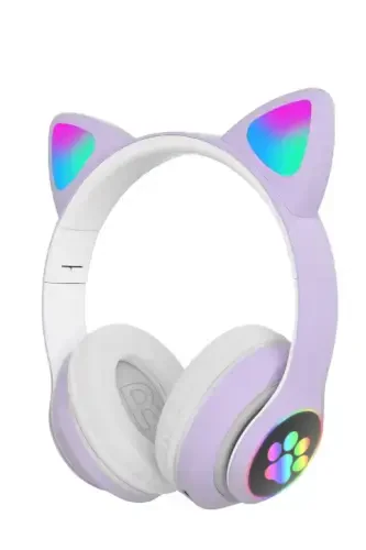 Wireless Bluetooth 5.0 Led Light Cat Ear Headphones Gift ios Android Compatible 8d Stereo Hd Sound-Purple - 1