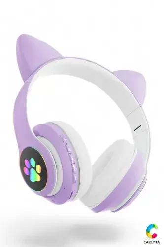 Wireless Bluetooth 5.0 Led Light Cat Ear Headphones Gift ios Android Compatible 8d Stereo Hd Sound-Purple - 8