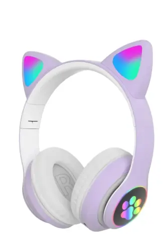 Wireless Bluetooth 5.0 Led Light Cat Ear Headphones Gift ios Android Compatible 8d Stereo Hd Sound-Purple 