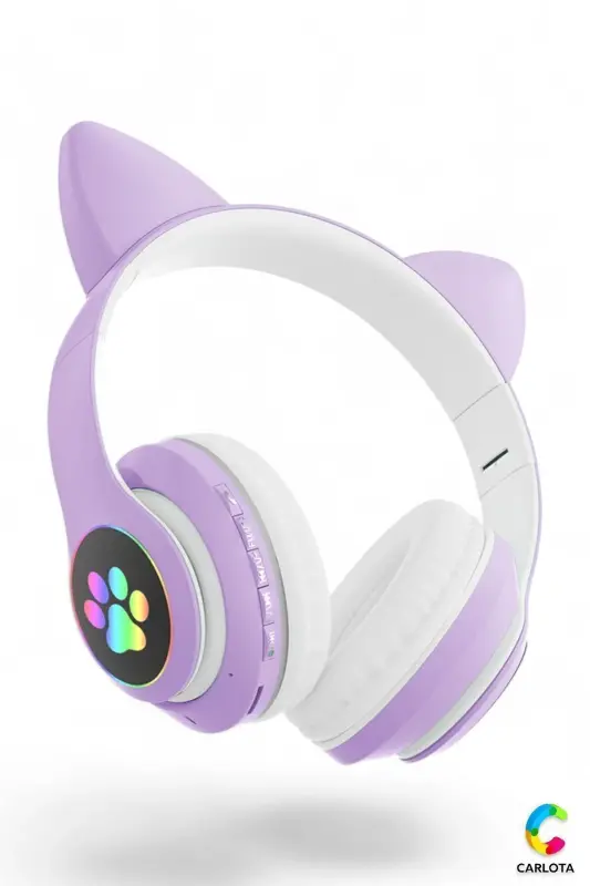 Wireless Bluetooth 5.0 Led Light Cat Ear Headphones Gift ios Android Compatible 8d Stereo Hd Sound-Purple - 9