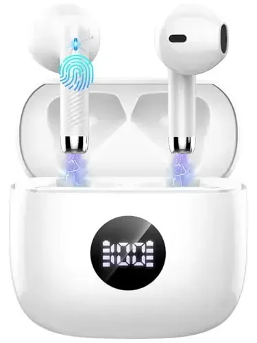 Wireless Bluetooth 5.4 Earbuds, Ear Buds LED Power Display Headphones 6D Stereo, Bluetooth Earbuds in-Ear Noise Cancelling Mic, 40H Playback Mini Case IP7 Waterproof Sports Earphones for Android iOS - JXREV