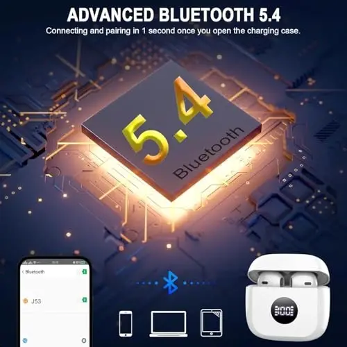 Wireless Bluetooth 5.4 Earbuds, Ear Buds LED Power Display Headphones 6D Stereo, Bluetooth Earbuds in-Ear Noise Cancelling Mic, 40H Playback Mini Case IP7 Waterproof Sports Earphones for Android iOS - 3