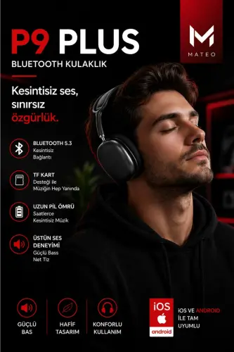 Wireless Bluetooth Headset | iOS Android Compatible | High Sound Quality | Stereo Headphones with Microphone - BLACK - 4