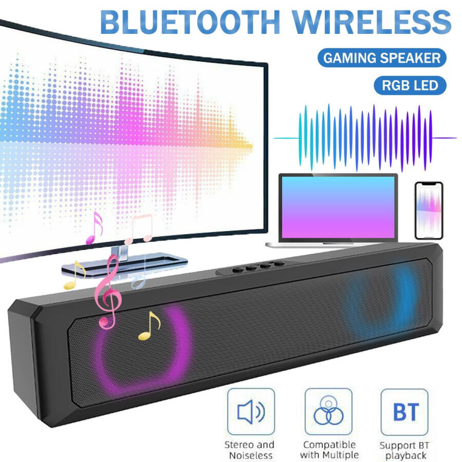 Wireless Bluetooth Soundbar Home Theater Computer Speaker Bar - 3D Surround Sound Bar for TV/PC/Phones/Tablets - 1