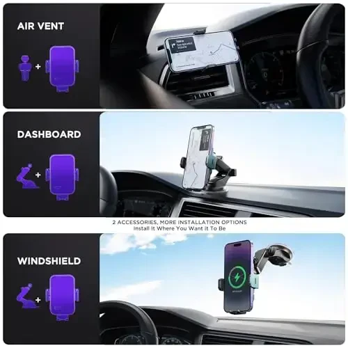 Wireless Car Charger, 【7 Colored LED Backlit】 15W Auto Clamping Phone Mount Holder fit for iPhone 15 14 13 12 Mini Pro Max 11 XR XS X, Samsung Galaxy S23 Ultra S22 S21+ S10+ Note 20, etc - Green - 6