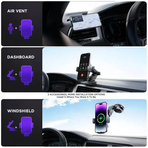 Wireless Car Charger, 【7 Colored RGB Backlit】 Mosurr 15W Auto Clamping Phone Holders for Your car fit for iPhone 15 14 13 12 Mini Pro Max 11 XR XS, Samsung Galaxy S24 Ultra S23 S22 S21+ Note 20, etc - 7