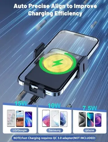 Wireless Car Charger, MOKPR Auto-Clamping Car Mount 15W/10W/7.5W Fast Charging Air Vent Car Phone Mount Compatible with iPhone 15/14/13/13 Pro/12 Pro Max/12 pro/12/11/10 Series, Samsung Galaxy Series - 2