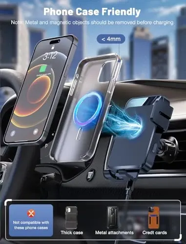 Wireless Car Charger, MOKPR Auto-Clamping Car Mount 15W/10W/7.5W Fast Charging Air Vent Car Phone Mount Compatible with iPhone 15/14/13/13 Pro/12 Pro Max/12 pro/12/11/10 Series, Samsung Galaxy Series - 4