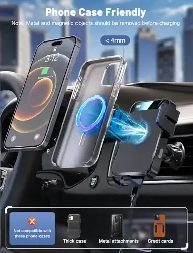 Wireless Car Charger, MOKPR Auto-Clamping Car Mount 15W/10W/7.5W Fast Charging Air Vent Car Phone Mount Compatible with iPhone 16 15/14/13/13 Pro/12 Pro Max/12 pro/12/11/10/8 Series, Samsung Galaxy - 4