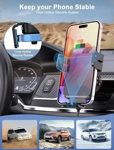 Wireless Car Charger, MOKPR Auto-Clamping Car Mount 15W/10W/7.5W Fast Charging CD Slot Air Vent Car Phone Mount Fit for iPhone 16 15/14/13/13 Pro/12 Pro Max/12 pro/12/11 Series, Samsung Galaxy Series - 6