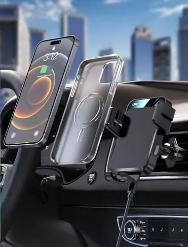 Wireless Car Charger, MOKPR Auto-Clamping Car Mount 15W/10W/7.5W Fast Charging CD Slot Air Vent Car Phone Mount Fit for iPhone 16 15/14/13/13 Pro/12 Pro Max/12 pro/12/11 Series, Samsung Galaxy Series - 4