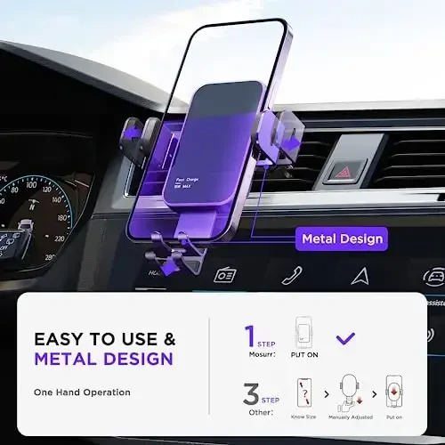 Wireless Car Charger,【7 Colored RGB Backlit】15W Auto Clamping Car Charger Phone Mount Holder for iPhone 16 15 14 13 12 Mini Pro Max 11, Samsung Galaxy S24 Ultra S23 S22 S21+ S10+ Note 20, etc - Purple - 5