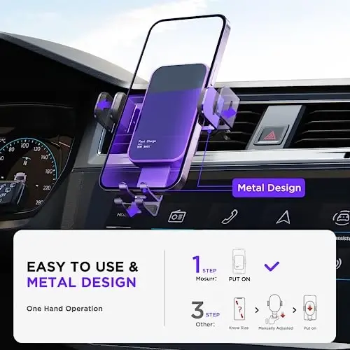 Wireless Car Charger,【7 Colored RGB Backlit】15W Auto Clamping Car Charger Phone Mount Holder for iPhone 16 15 14 13 12 Mini Pro Max 11, Samsung Galaxy S24 Ultra S23 S22 S21+ S10+ Note 20, etc - Purple - 5