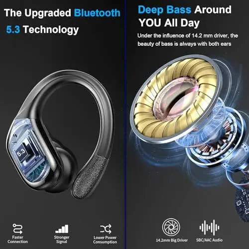 Wireless Earbud, 75Hrs Bluetooth 5.3 Headphones IP7 Waterproof for Sport, Running Wireless Earphones with ENC Noise Cancelling Mics, Deep Bass Over Ear bud with Earhooks for Android, iOS, Workout, Gym - 3