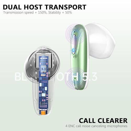 Wireless Earbud, Bluetooth 5.3 Headphones 40H Ear Buds Deep Bass Stereo with Mini Charging Case, Bluetooth Earbud with Dual Mics Call, IP7 Waterproof in-Ear Earphones for Android iOS Phone Green - 3