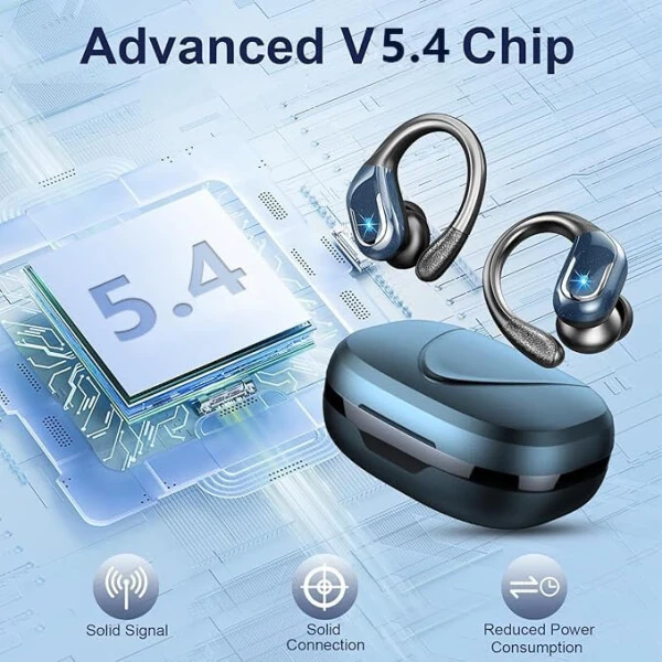 Wireless Earbud, Bluetooth 5.3 Headphones IP7 Waterproof Sport, 75Hrs Running Wireless Earphones with ENC Noise Canceling Mic, Deep Bass Over Ear bud with Earhooks for Android, iOS, Workout, Gym, Blue - 6