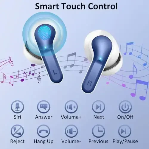 Wireless Earbud Bluetooth 5.4 Headphones, Hi-Fi Stereo Ear Buds with 4 ENC Cancelling Mics, 40H in-Ear Earphones IP7 Waterproof Sports, LED Display, Mini Headset for Laptop Pad TV Phones, Deep Blue - 6